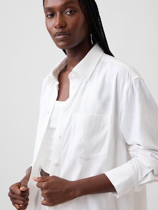 Image number 4 showing, Linen-Blend Oversized Tunic Shirt