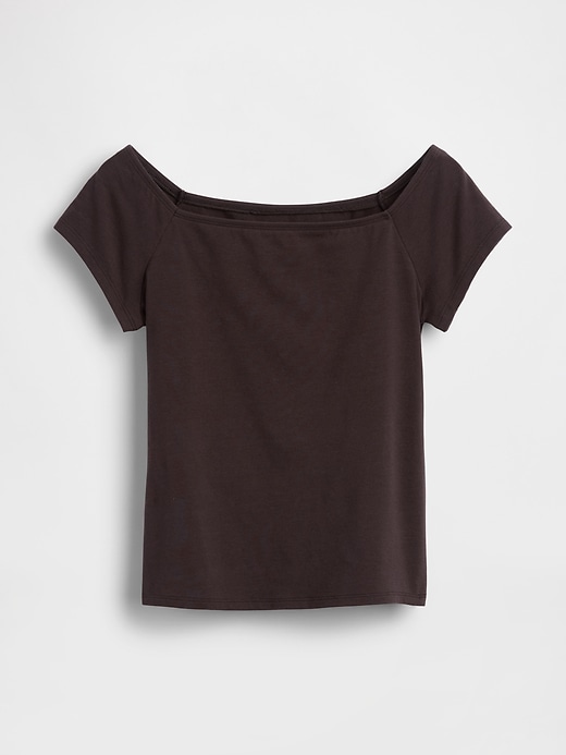 L'image numéro 5 présente T-shirt court moulant à épaules dénudées en jersey