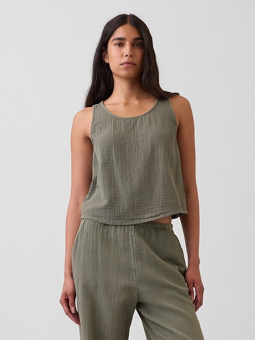 Image number 1 showing, Cotton Gauze Racer Shell Tank Top