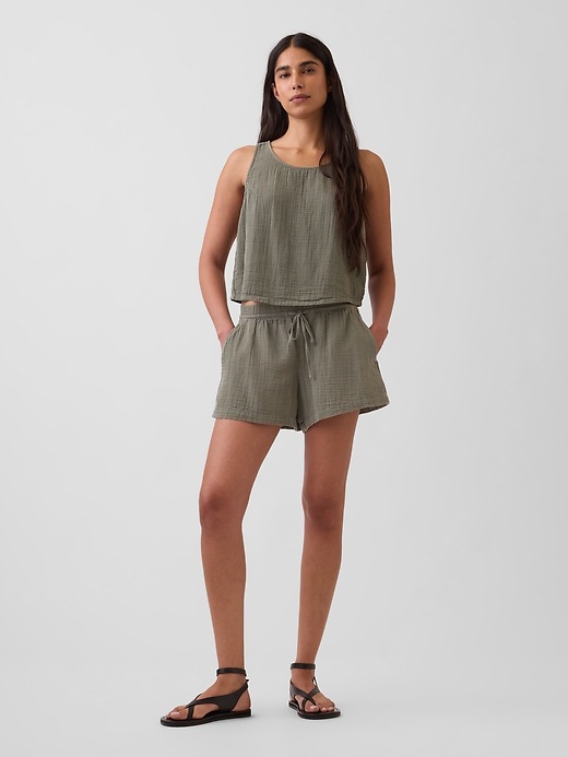 Image number 1 showing, 4" Mid Rise Cotton Gauze Easy Shorts