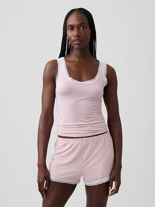 Image number 1 showing, Softest Modal Lace-Trim PJ Tank Top