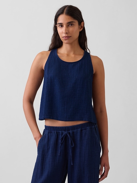 Image number 1 showing, Cotton Gauze Denim Crop Shell Tank Top