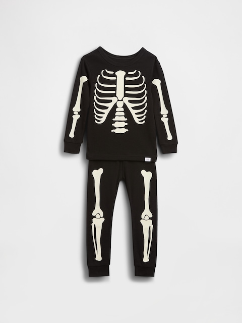 Kids & Baby Organic Brushed Cotton Glow-In-The-Dark Skeleton PJ Set