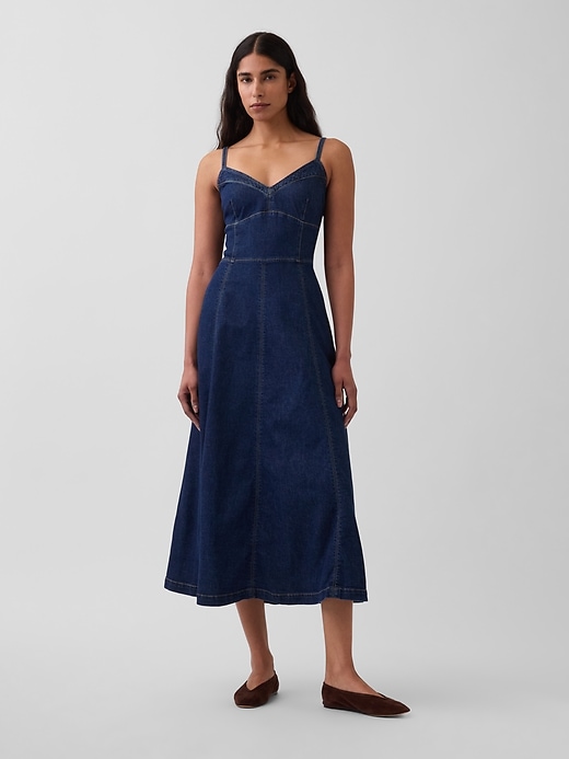 Image number 1 showing, Denim Seamed Corset Maxi Dress