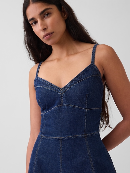 Image number 4 showing, Denim Seamed Corset Maxi Dress