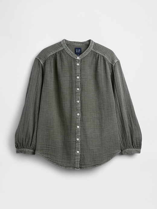 Cotton Gauze Oversized Collarless Shirt | Gap