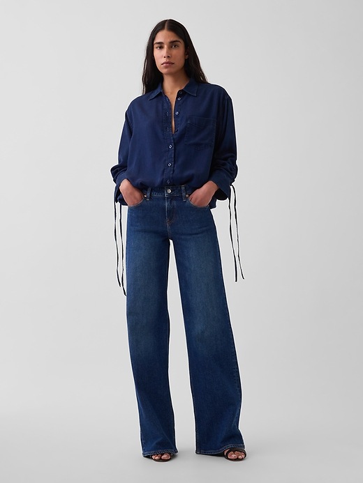 Image number 2 showing, Denim Oversized Ruched-Sleeve Shirt