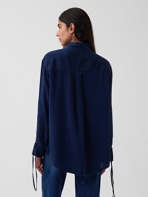 Image number 3 showing, Denim Oversized Ruched-Sleeve Shirt