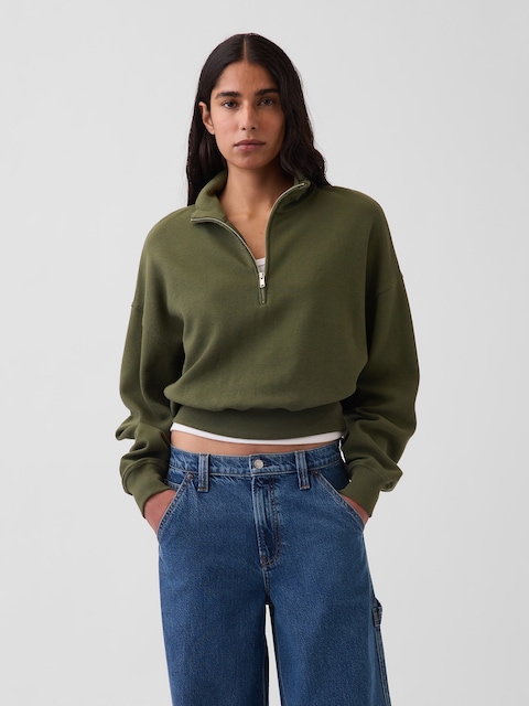 Textured Cotton Oversized Half-Zip Pullover