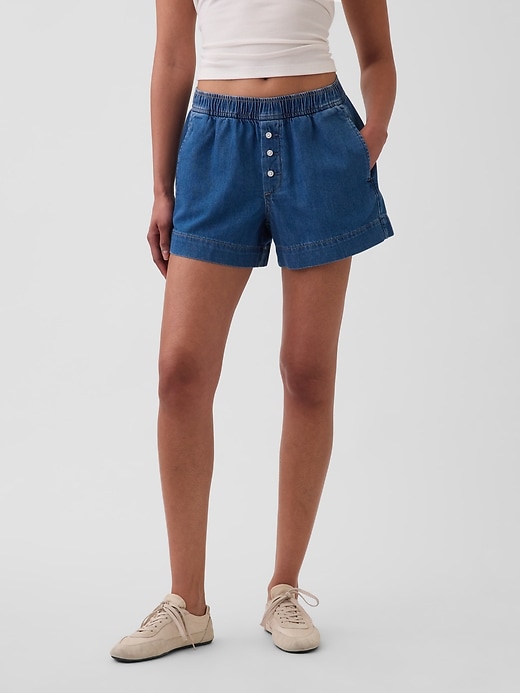 L'image numéro 2 présente Short boxeur à taille mi-basse en denim Douceur suprême