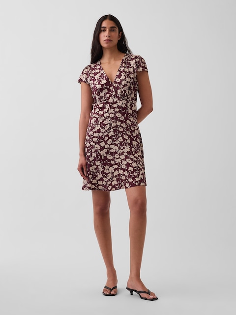 V-Neck Print Mini Dress
