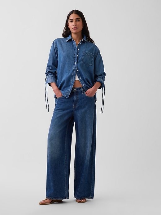 Image number 2 showing, UltraSoft Denim Oversized Ruched-Sleeve Shirt
