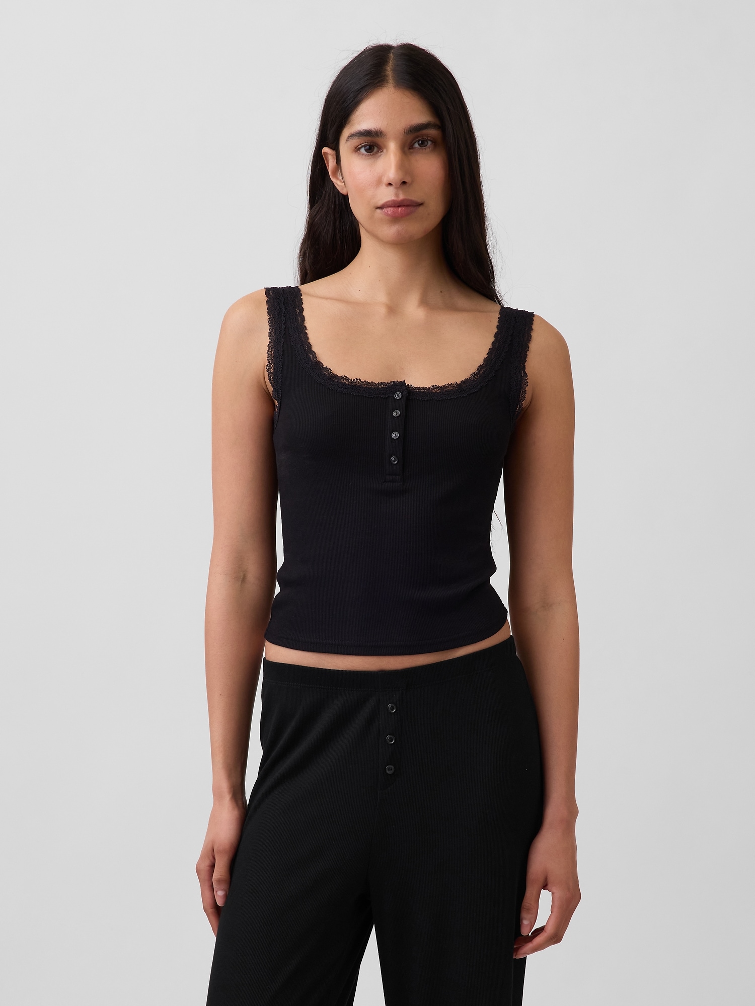 MiniRib Lace Henley PJ Tank Top