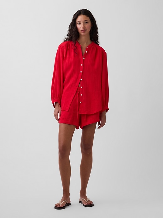 Image number 5 showing, Cotton Gauze Oversized Collarless Shirt