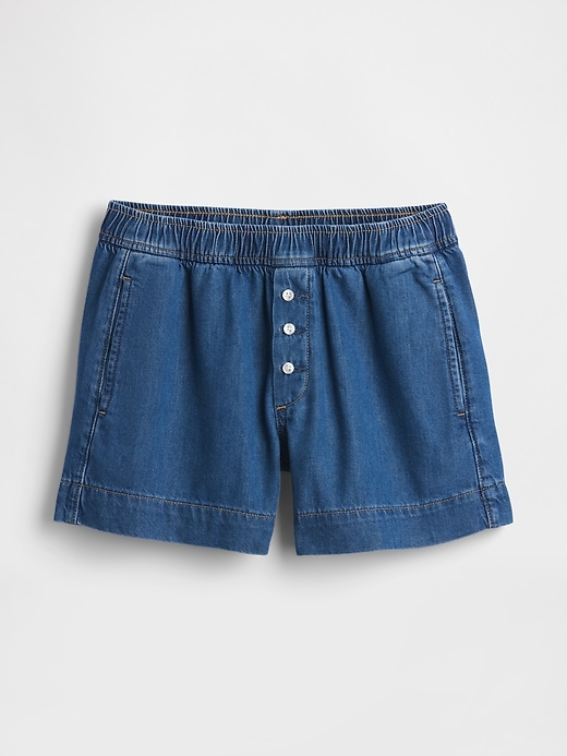L'image numéro 5 présente Short boxeur à taille mi-basse en denim Douceur suprême