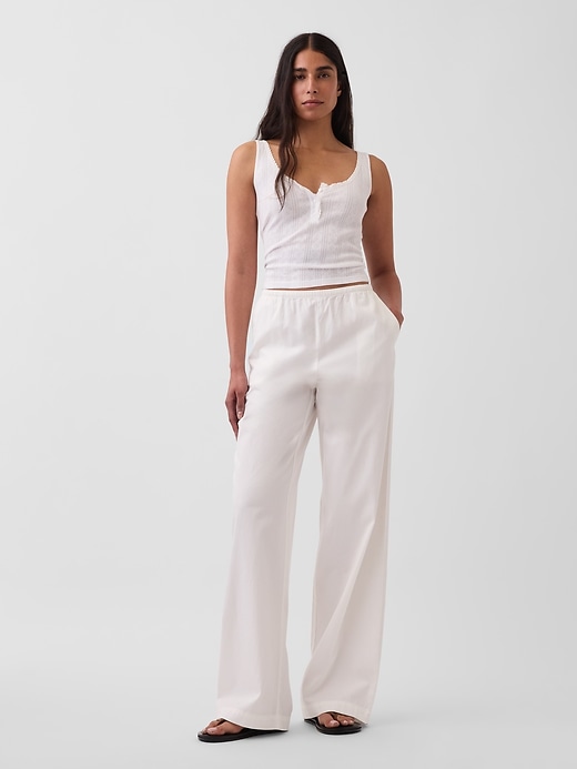 L'image numéro 1 présente Pantalon confort décontracté en popeline à jambe large à taille mi-basse