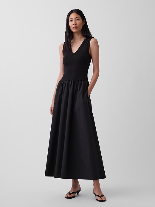 Image number 1 showing, Mixed Media Drop-Waist Maxi Dress