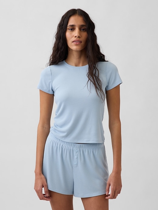 L'image numéro 1 présente T-shirt de pyjama en tissu côtelé fin