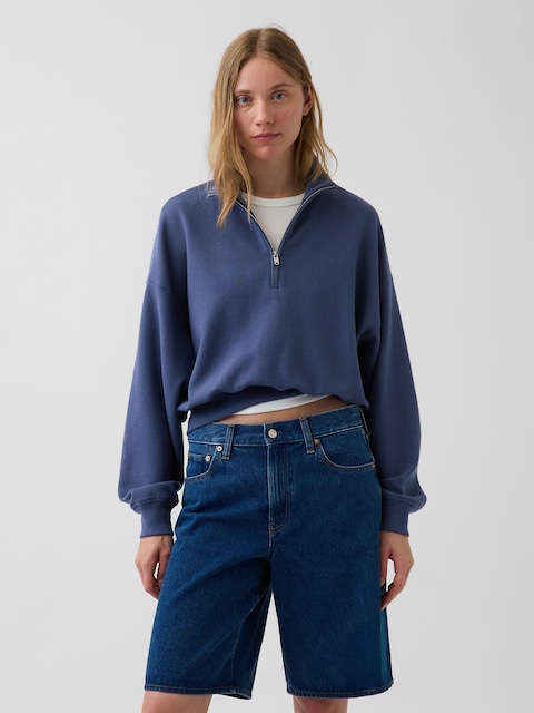 Textured Cotton Oversized Half-Zip Pullover