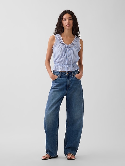 Image number 2 showing, Eyelet Tie-Front Crop Peplum Top