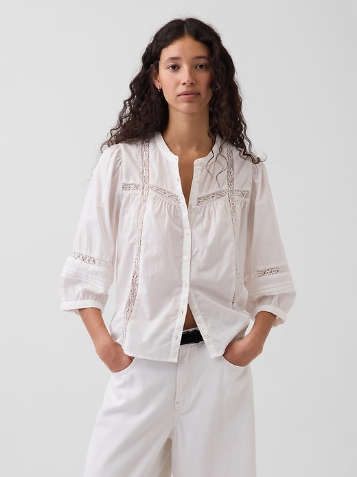 Image number 1 showing, Lace-Trim Button-Front Swing Top