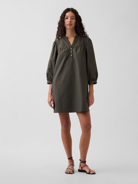 Poplin Henley Mini Dress