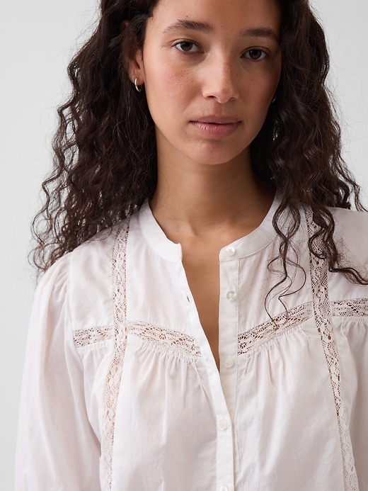Image number 4 showing, Lace-Trim Button-Front Swing Top