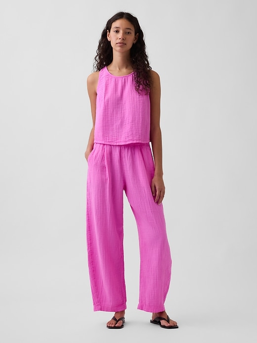 L'image numéro 1 présente Pantalon décontracté coupe baril en gaze de coton