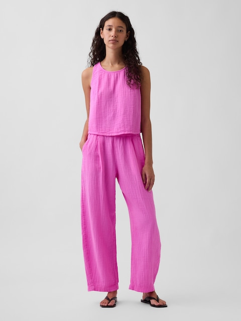 Cotton Gauze Easy Barrel Pants