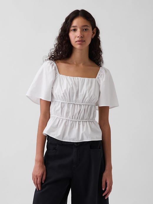 Image number 1 showing, Square-Neck Flutter-Sleeve Peplum Top