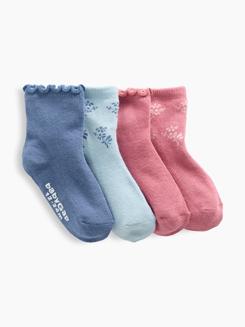 CHAUSSETTES À FLEURS ET VOLANTS POUR BÉBÉ ET TOUT-PETIT (PAQUET DE 4 PAIRES)