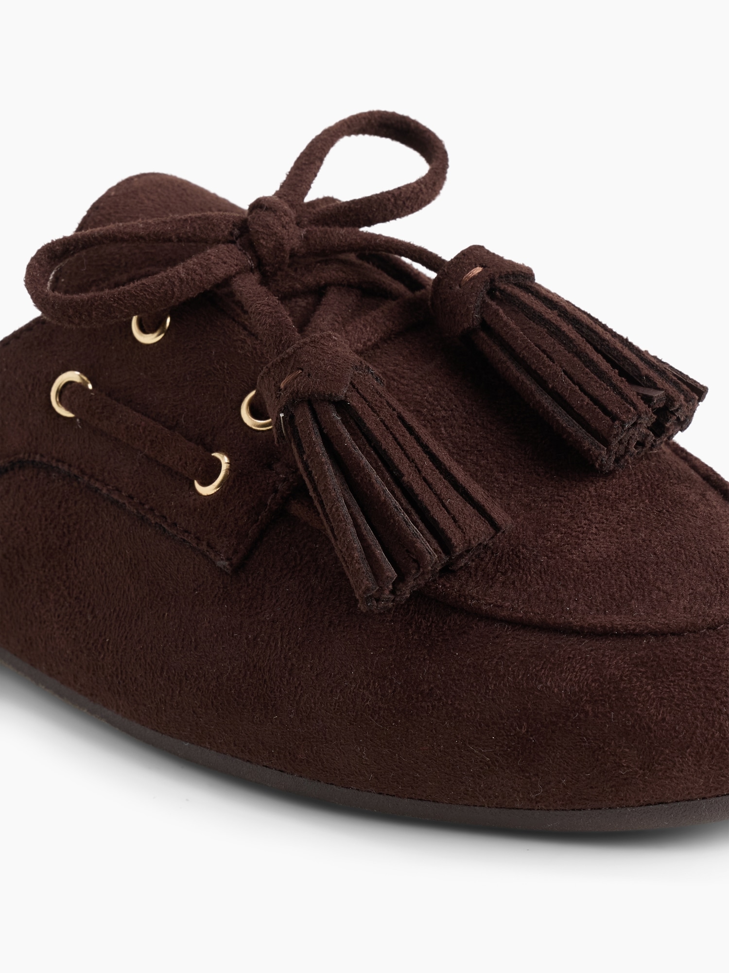 Vegan Suede Tassel Moc Mules