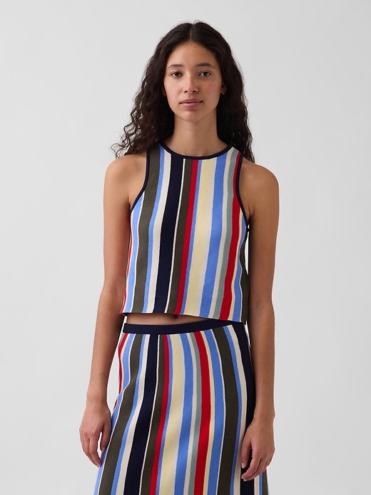 Image number 1 showing, 100% Cotton Stripe Halter Sweater Tank