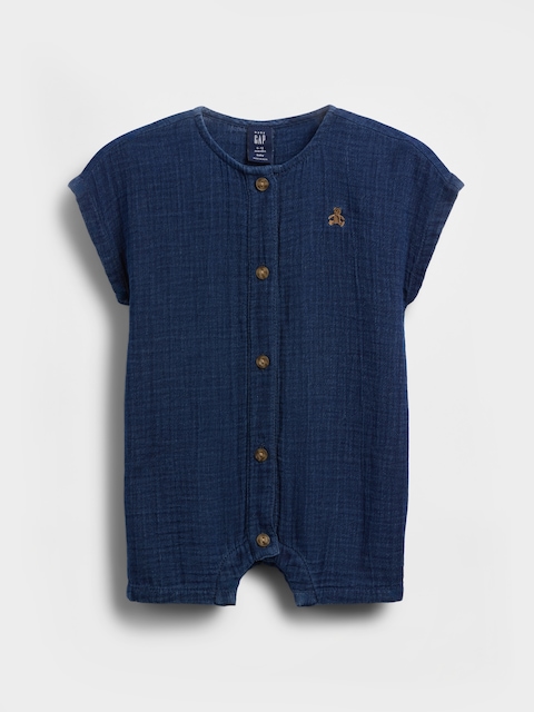 UNE-PIÈCE À SHORT COURT EN DENIM DE GAZE DE COTON POUR BÉBÉ