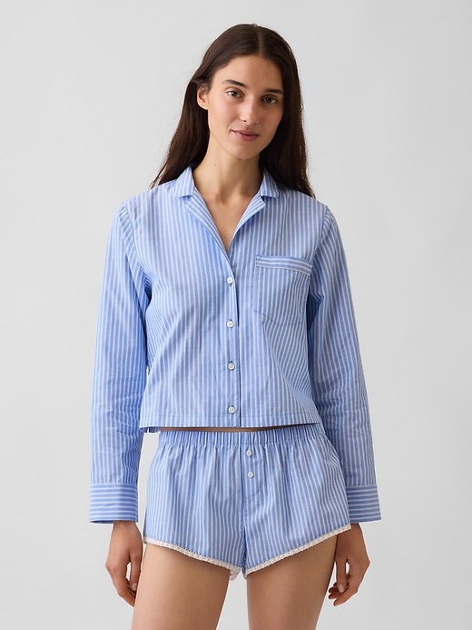Image number 1 showing, Poplin Oversized Crop PJ Shirt