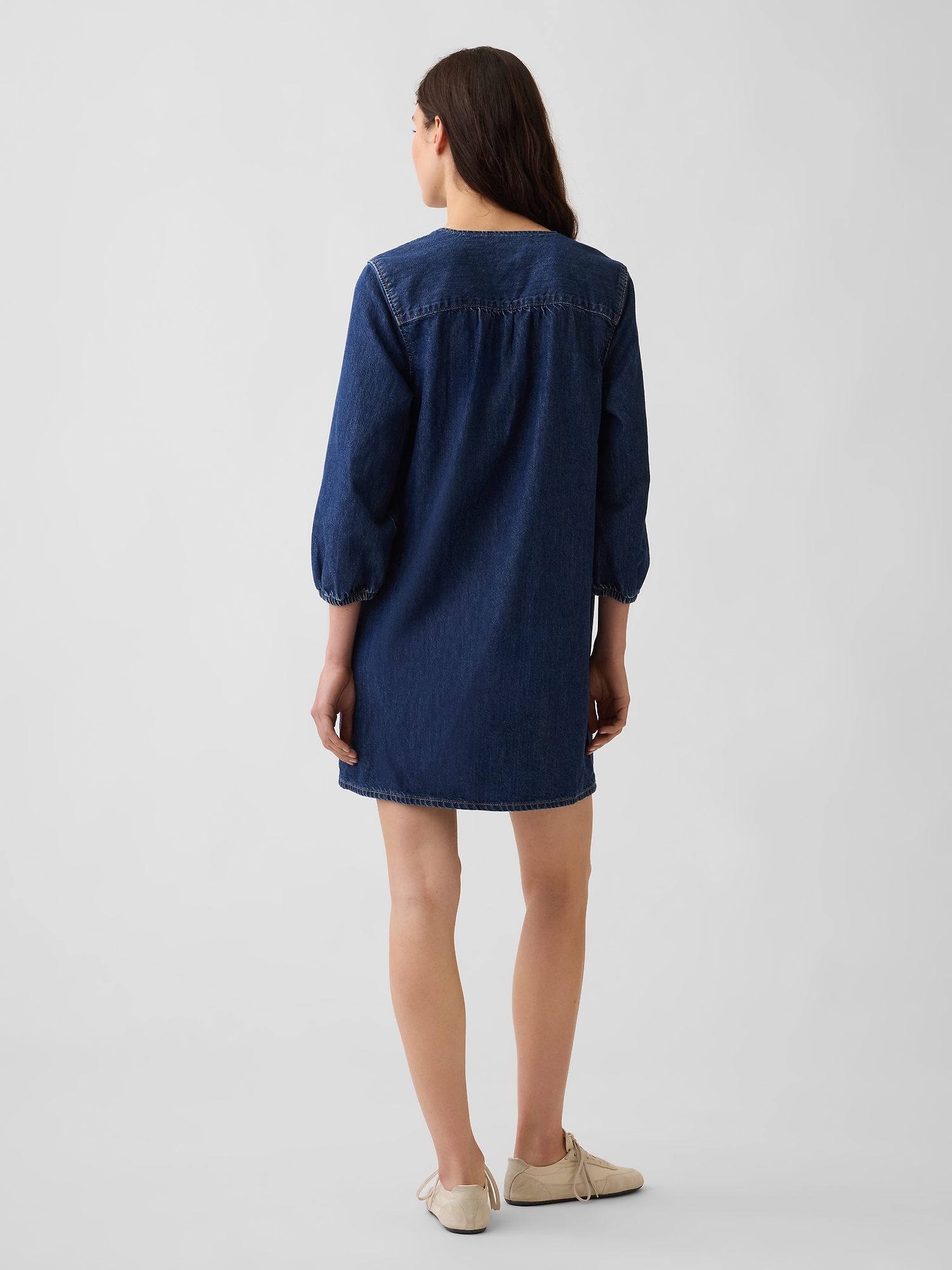 Denim V-Neck Shift Mini Dress