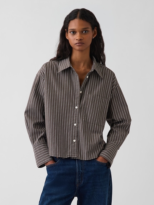 Image number 1 showing, Organic Cotton Poplin Oversized Crop Shirt