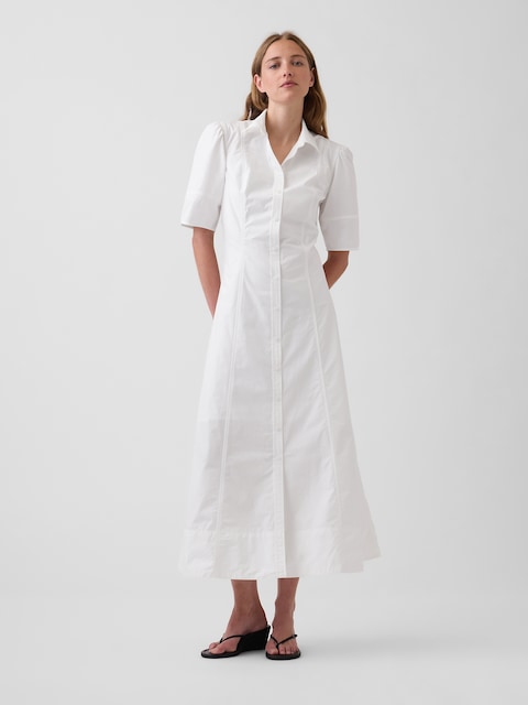 Barrel-Sleeve Maxi Shirtdress