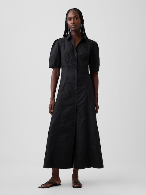 Barrel-Sleeve Maxi Shirtdress