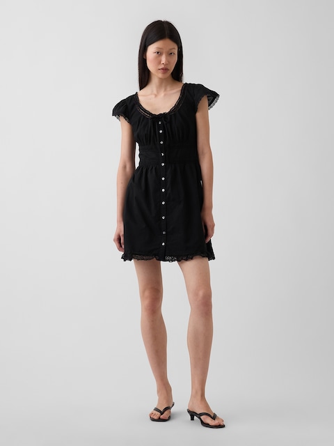 Scoop Neck Lace-Trim Mini Dress