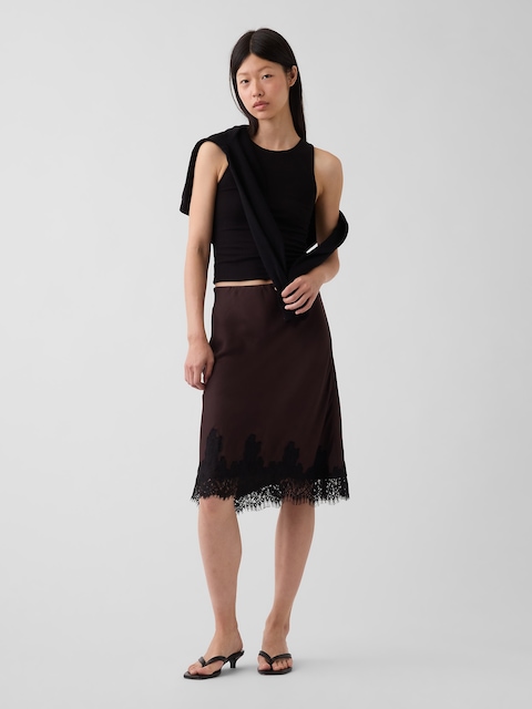 Lace-Hem Easy Knee-Length Skirt