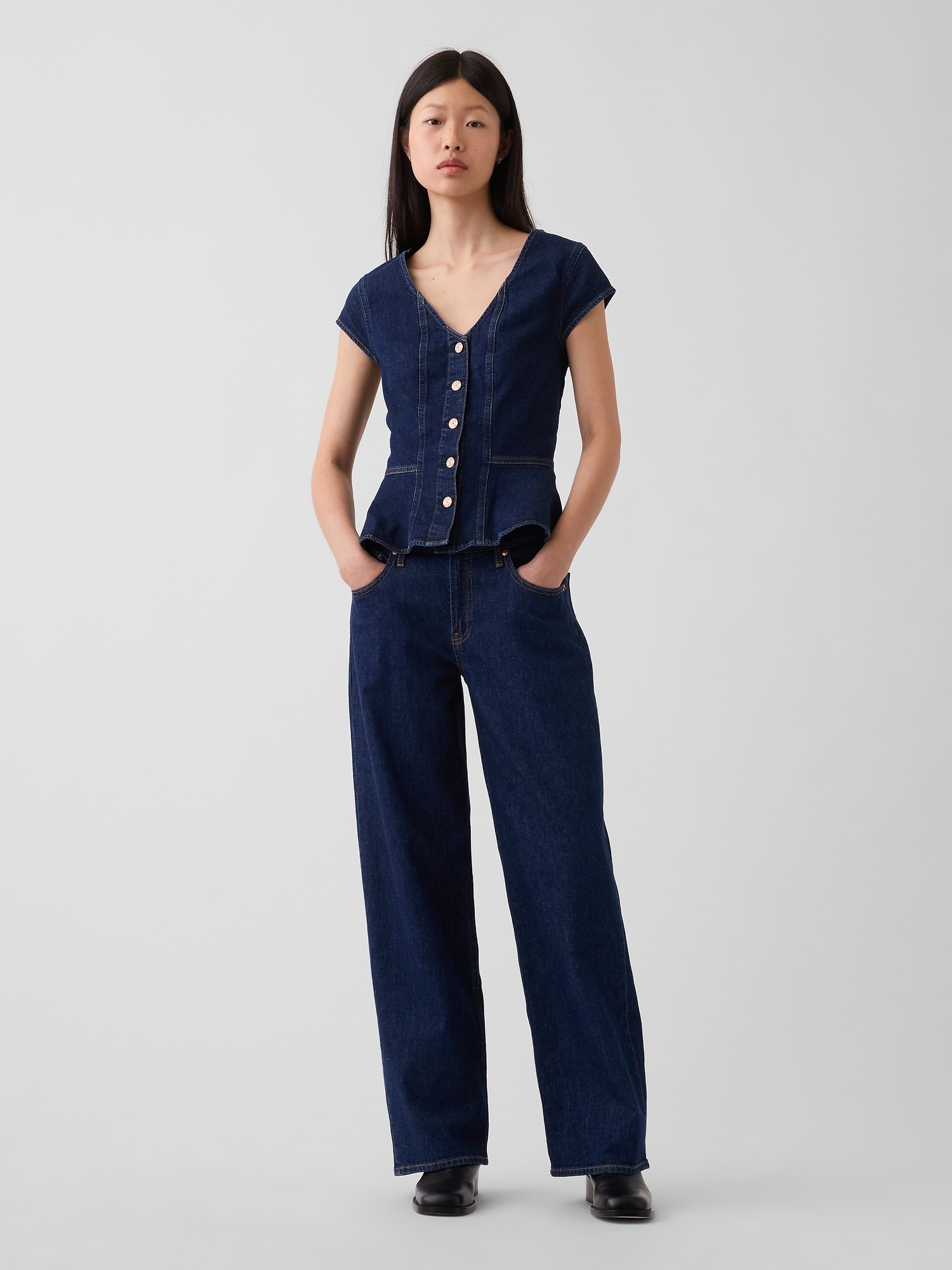 Denim Fitted Peplum Top