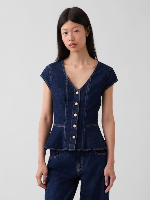 Denim Fitted Peplum Top