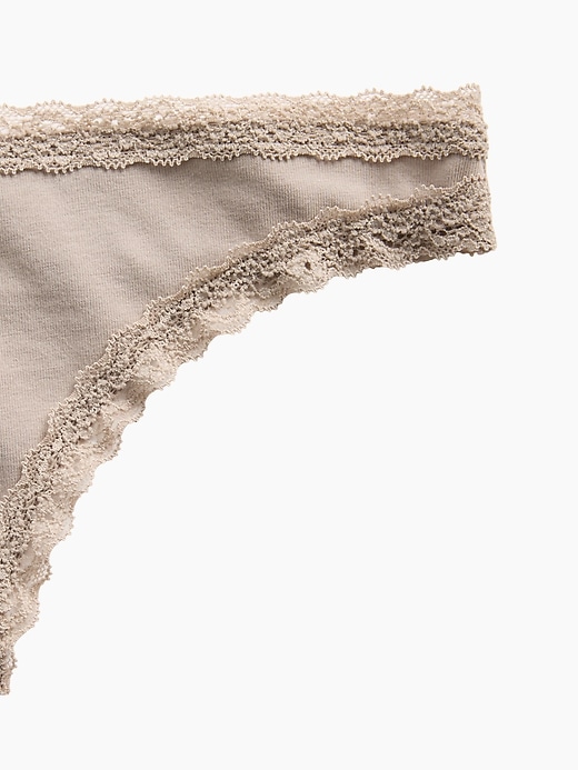 Image number 3 showing, MadeSoft Organic Stretch Cotton Lace-Trim Thong