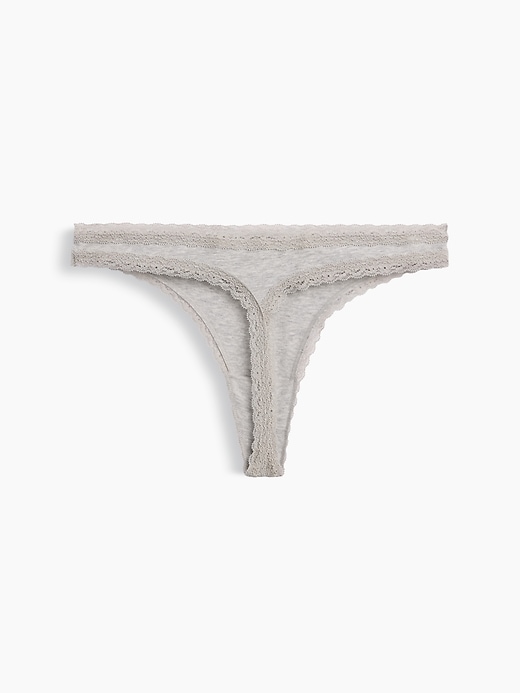 L'image numéro 5 présente Tanga en coton biologique extensible PureDouceur à bordure en dentelle