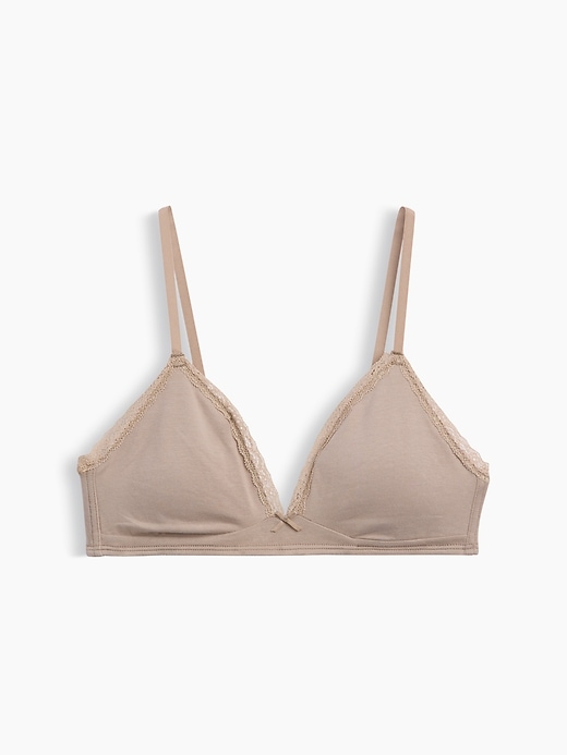 L'image numéro 6 présente Soutien-gorge léger à bonnets triangulaires en coton biologique extensible PureDouceur à bordure en dentelle