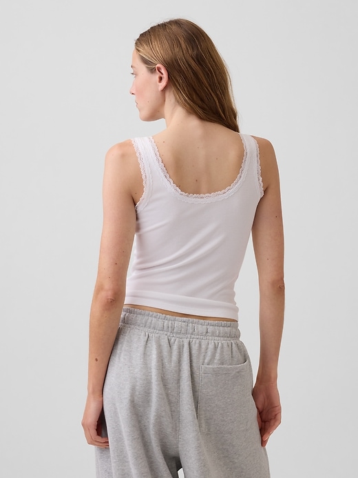 L'image numéro 3 présente Camisole de pyjama finement côtelé à dentelle