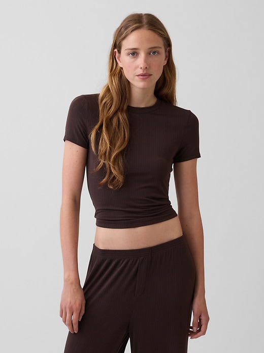 L'image numéro 1 présente T-shirt de pyjama côtelé en modal ultra-doux