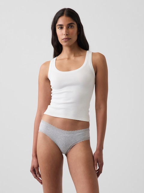 SoftMade Organic Stretch Cotton Lace-Trim Cheeky Hipster