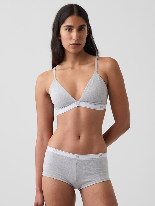 L'image numéro 1 présente Soutien-gorge à bonnets triangulaires en coton biologique extensible PureDouceur à logo